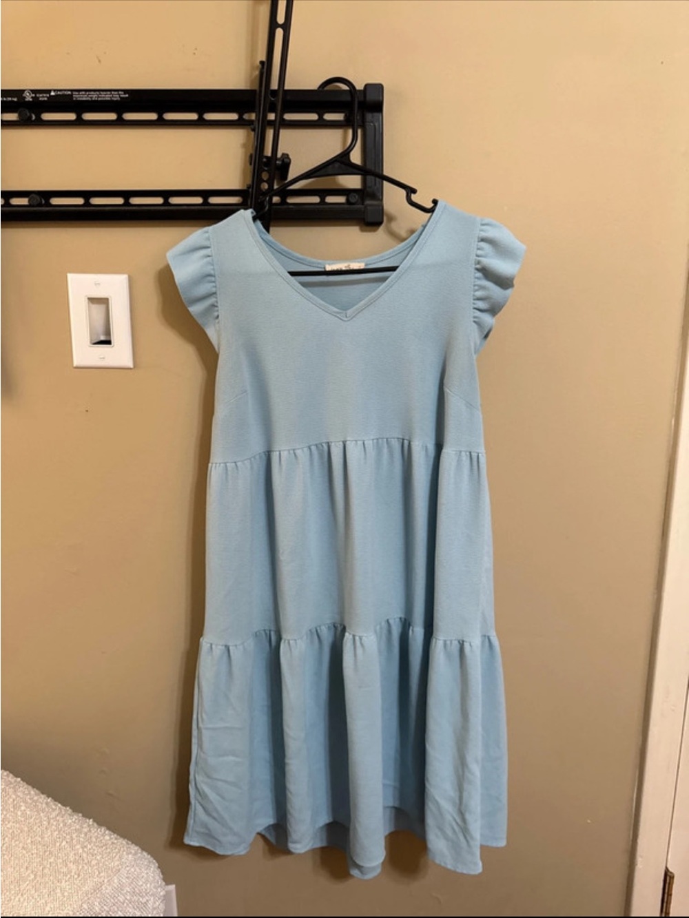 Light Blue Flutter Sleeve Tiered Dress